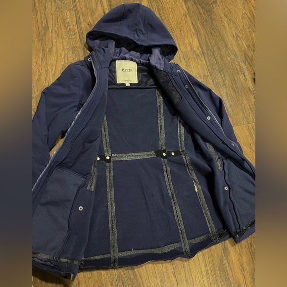Roots navy blue/purple XS zippered jacket with hood no lining - Picture 6 of 11